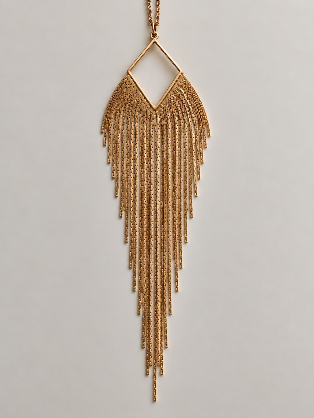 Banana Republic Gold Tone Tassel Necklace 44” Geometric Fringe Pendant - Picture 1 of 6